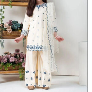 3 Pcs Girl's Lawn Embroidered Unstitched Suit