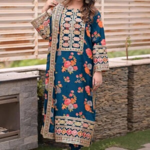 3 Pcs Women's Stitched Dobby Lawn Printed Suit