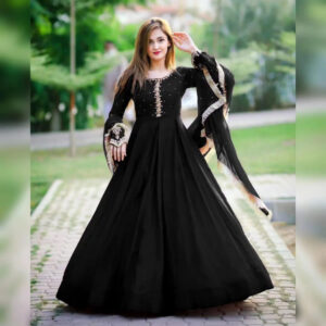 3 Pcs Women's Stitched Chiffon Embroidered Maxi And Trouser