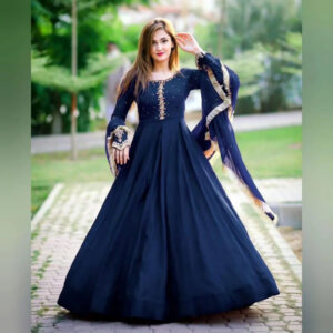 3 Pcs Women's Stitched Chiffon Embroidered Maxi And Trouser