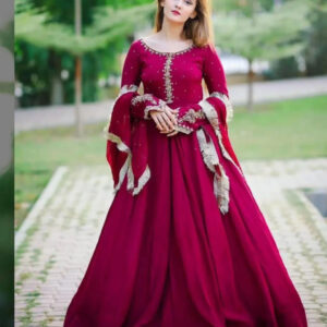 3 Pcs Women's Stitched Chiffon Embroidered Maxi And Trouser