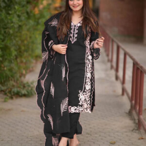 3 Pcs Women's Stitched Organza Embroidered Suit