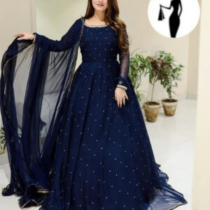 3 Pcs Women's Stitched Chiffon Calligraphy Maxi Suit