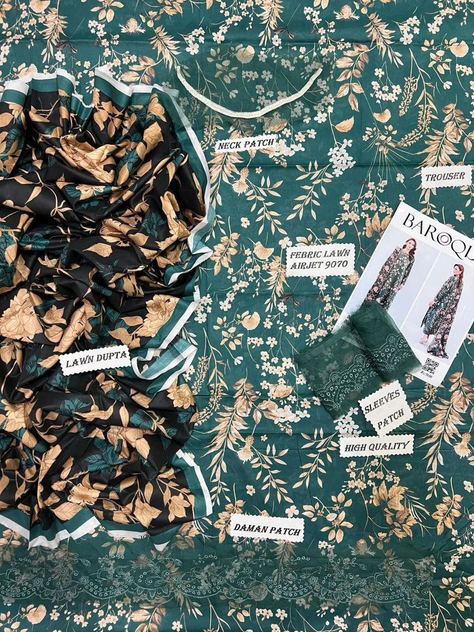 3 Pcs Women's Unstitched Printed Embroidered Suit