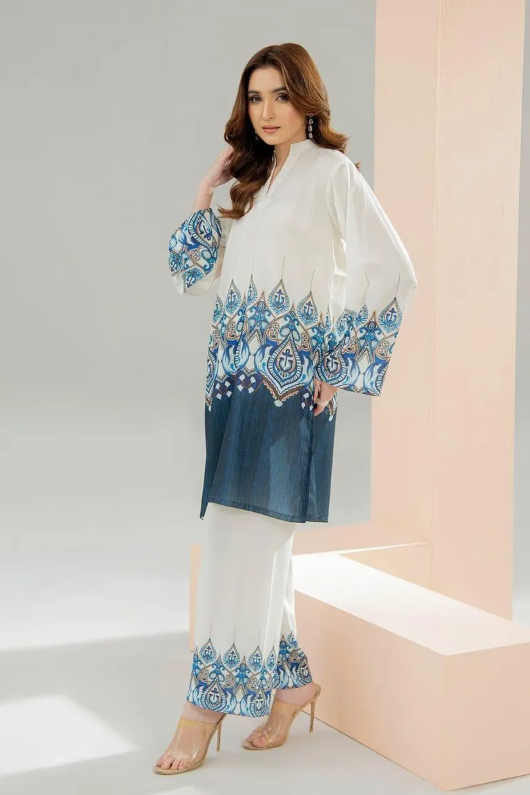 2 Pcs Women's Stitched Swiss Lawn Printed Shirt And Trouser