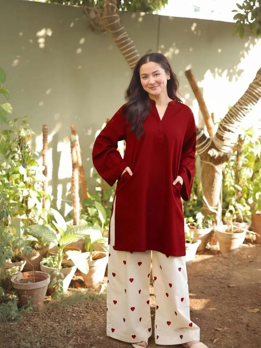 2 Pcs Women's Stitched Cotton Embroidered Shirt And Trouser