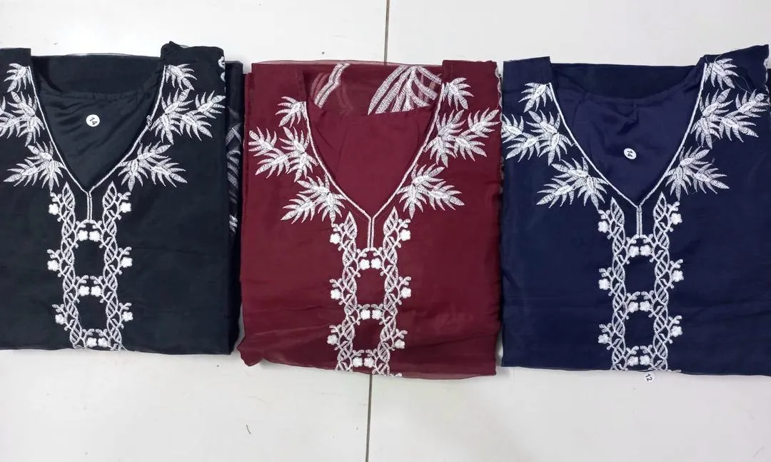 3 Pcs Women's Stitched Organza Embroidered Suit - Image 4