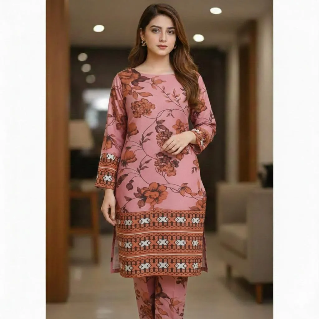 2 Pcs Women's Unstitched Printed Suit