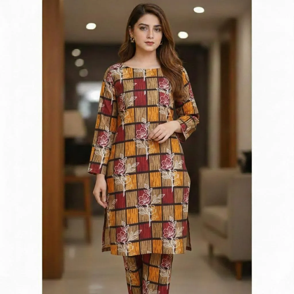 2 Pcs Women's Unstitched Printed Suit