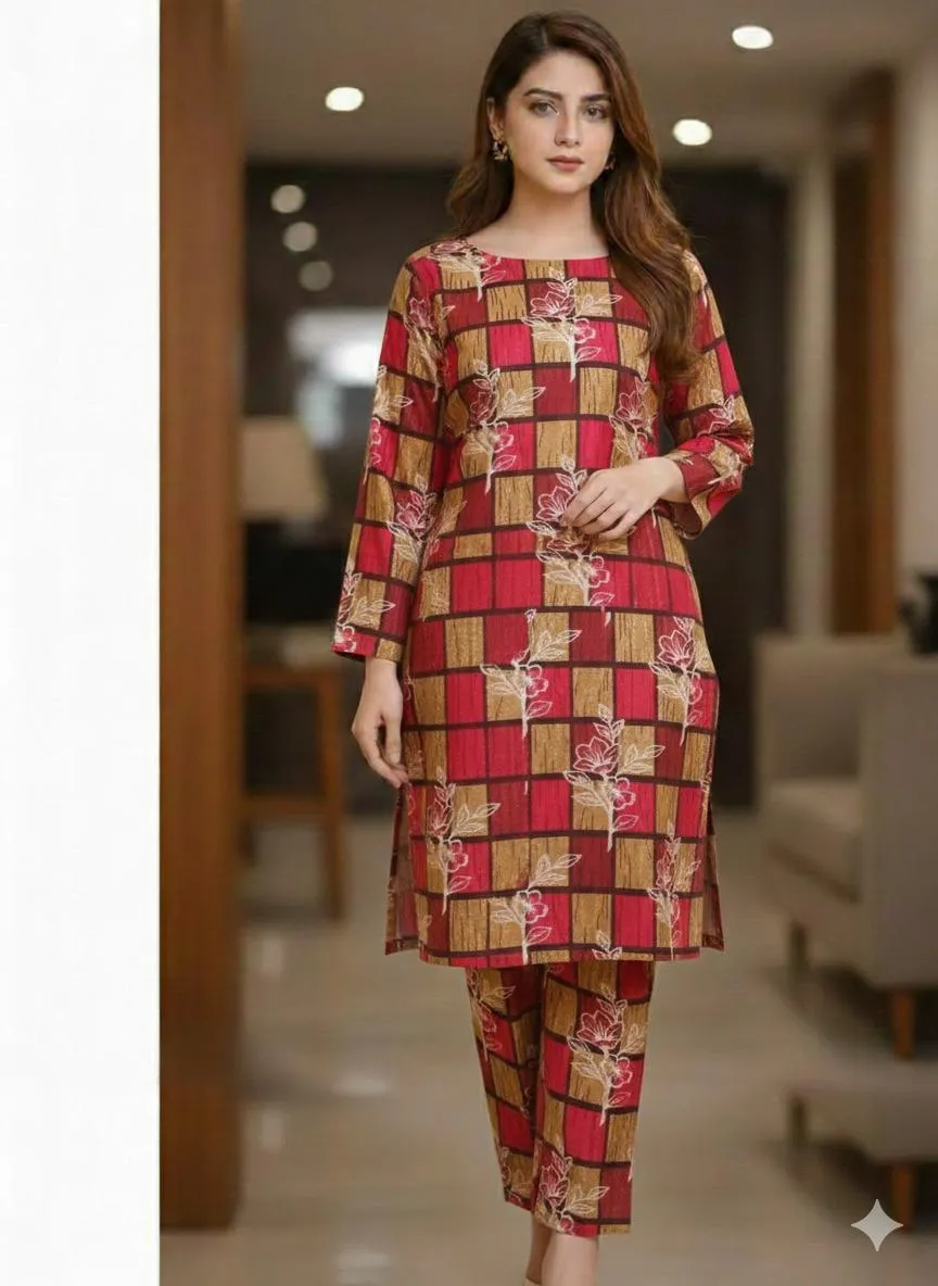 2 Pcs Women's Unstitched Printed Suit