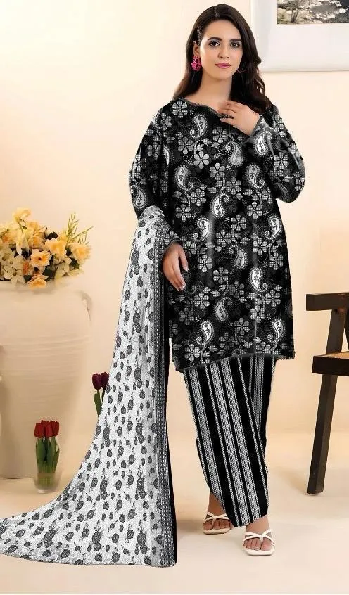 3 Pcs Women's Unstitched Printed Suit