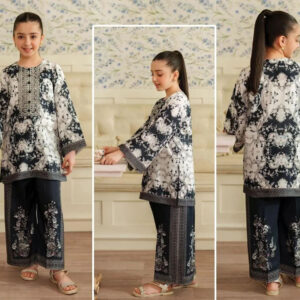 2 Pcs Girl's Lawn Printed Shirt And Trouser Suit