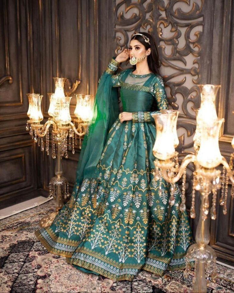 Green Katan Silk Digital Print Maxi Suit Set for Eid