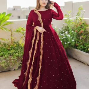 Luxury Chiffon Pearls Work Maxi Dress 3 Pcs