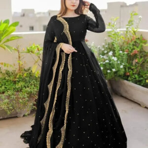 Luxury Chiffon Pearls Work Maxi Dress 3 Pcs – Long Flare 100 Ghair with Embroidered Dupatta & Trouser